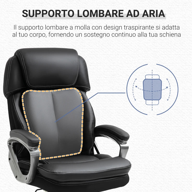 Poltrona da Ufficio Ergonomica con Poggiatesta, Altezza Regolabile e Dondolo, Sedia Girevole con Ruote, 68x76x117-125cm, Nero IJ6921-502BKIJ6