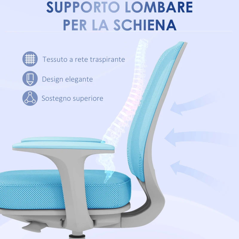 Sedia da Ufficio Ergonomica e Reclinabile ad Altezza Regolabile con 5 Rotelle, 55x48x82.5-94.5 cm, Azzurra KQ8921-690V01LBKQ8