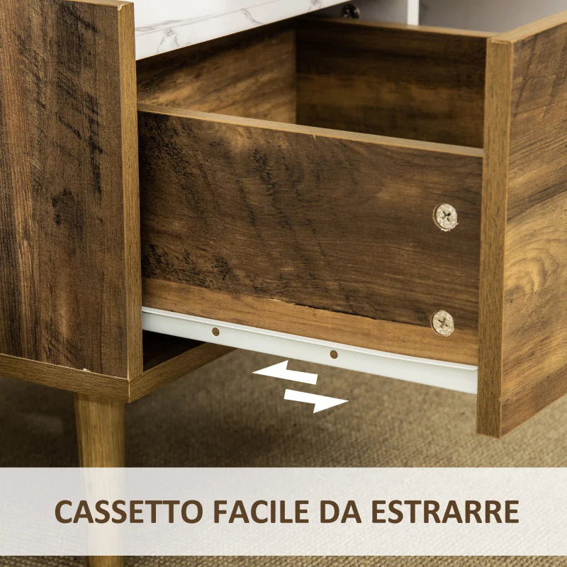 Tavolino da Caffè Rettangolare con Cassetto e Ripiano, 80x45x40.5cm, Marrone e Bianco IJ5839-066WTIJ5