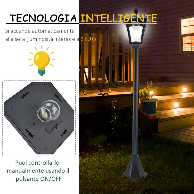 Lampione LED da Esterno ad Energia Solare Lampada da Giardino Lampada da Terra Impermeabile IP44 18×18×160cm Nero XN4842-108XN4