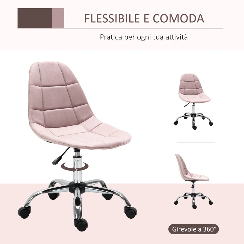 Sedia da Ufficio Girevole , Design Ergonomico e Regolabile Senza Braccioli, Rosa, 59x59x81-91cm BY4921-366PKBY4