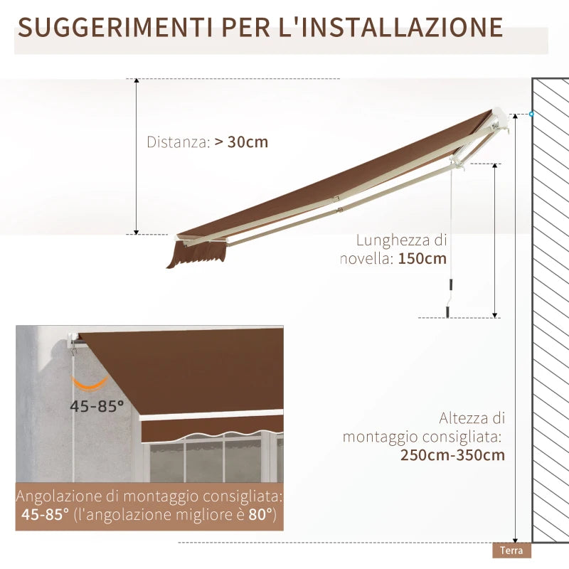 Tenda da Sole per Esterno Avvolgibile a Manovella in Metallo e Alluminio, 4x2.5m, Rosso Ruggine  YN3840-151CFYN3