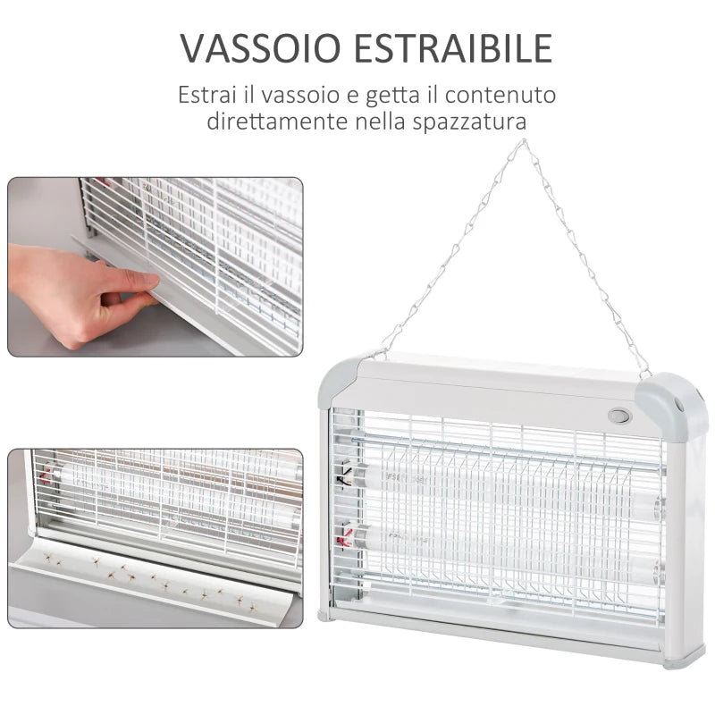 Elettroinsetticida da Esterno e Interno con Lampada Antizanzare UV per 60m², Zanzariera Elettrica 20W, Grigio e bianco XG7849-011XG7