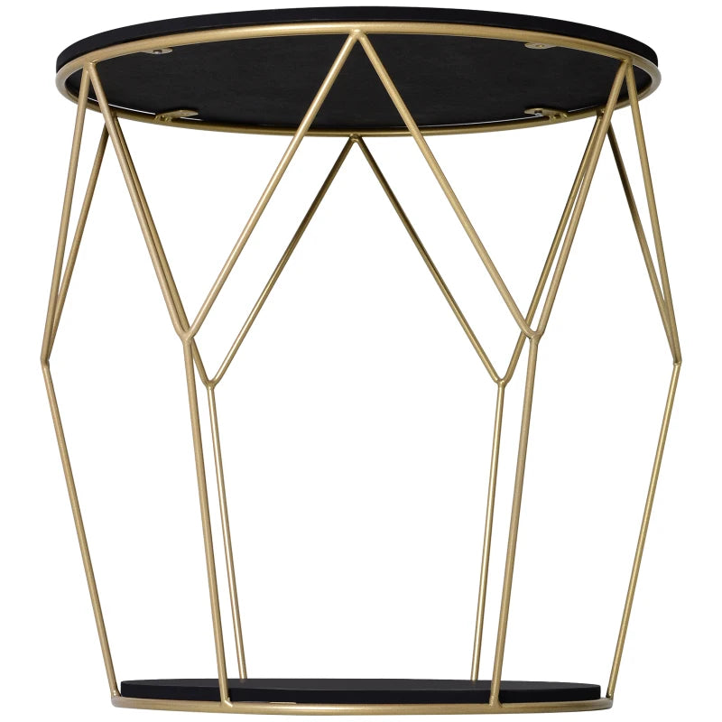 Tavolino da Caffè dal Design Geometrico, Tavolino da Salotto Moderno in Metallo e MDF, Colori: Oro e Nero (Φ45x48cm) TY1833-733TY1