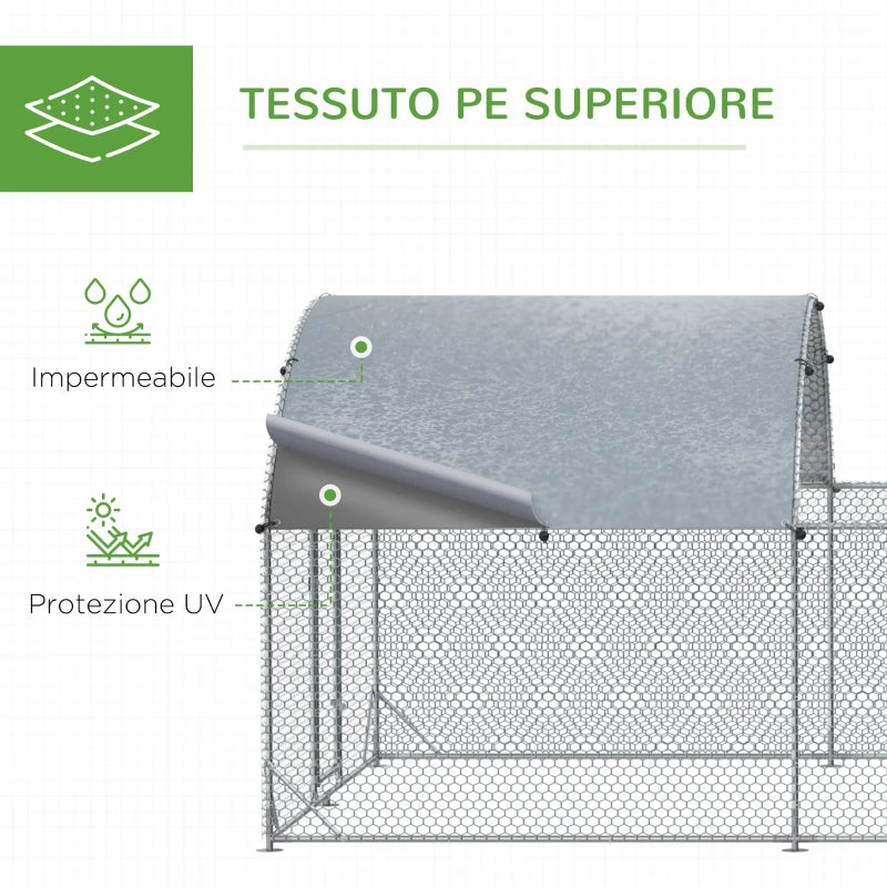 Recinto per Galline da Esterno in Acciaio con Telo di Copertura in PE Anti-UV, 570x280cm GT8D51-341V00SRGT8