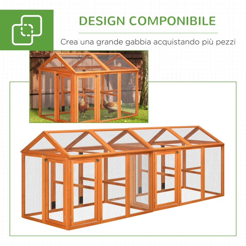 Gabbia per Galline in Legno con Porte Multiple e Rete in Metallo, 140x88.5x106cm, Arancione HJ8D51-364V00OGHJ8