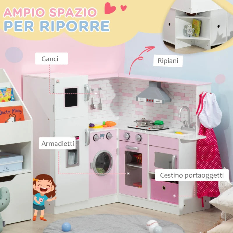 Cucina Giocattolo per Bambini 3-6 Anni con Luci e Utensili da Cucina Realistici, in MDF e PP, 84x93.5x85 cm GH8350-142V01WTGH8