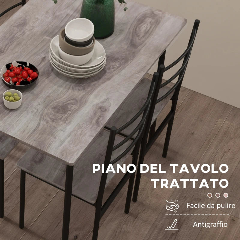 Set Tavolo e Sedie 5 Pezzi Salvaspazio con Tavolo da Cucina Rettangolare e 4 Sedie Moderne, in MDF e Acciaio WD483A-051V80LRWD4