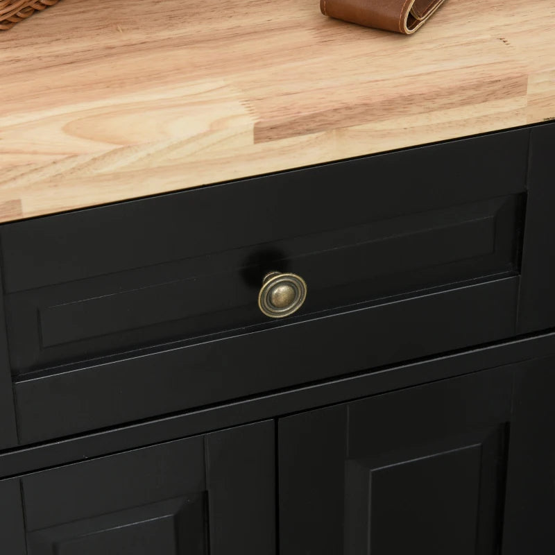 Carrello da Cucina Portavivande con Cassetti, Armadietti e Portaspezie, in Legno e MDF, 111x44.5x82.5 cm, Nero JH4801-161BKJH4