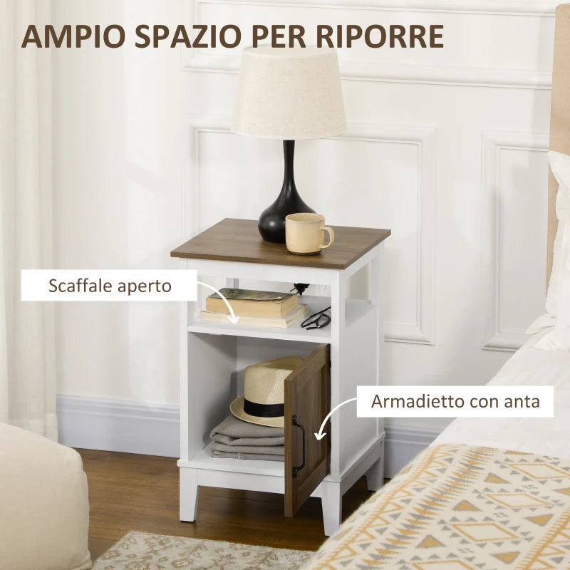 Comodino con Armadietto e Ripiano in Truciolato dallo Stile Rustico, 38.5x35x59.7cm, Bianco DR9831-649V00WTDR9