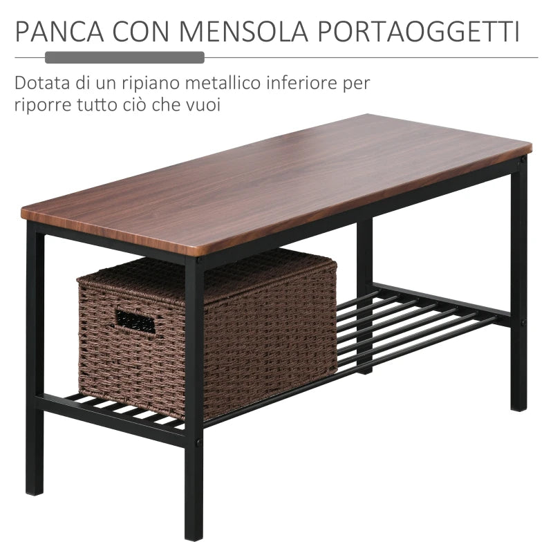 Set Tavolo da Pranzo con 2 Sedie Stile Industriale e Panca 2 Posti in Legno e Metallo per Soggiorno e Cucina Nero e Marrone JH7835-371JH7