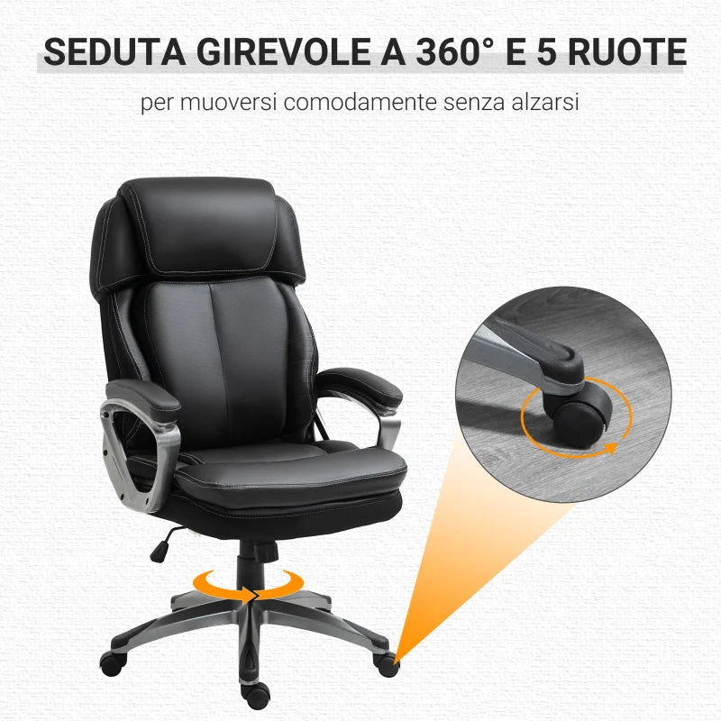 Poltrona da Ufficio Ergonomica con Poggiatesta, Altezza Regolabile e Dondolo, Sedia Girevole con Ruote, 68x76x117-125cm, Nero IJ6921-502BKIJ6