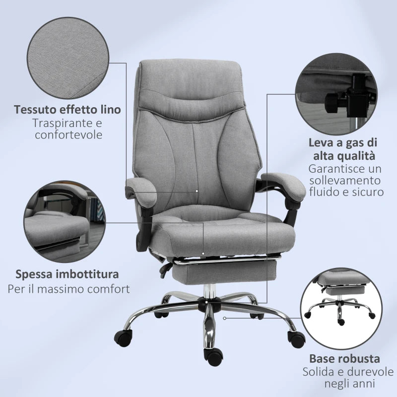 Sedia da Ufficio Ergonomica Girevole, Sedia da Scrivania con Rotelle, Poggiapiedi Retrattile e Reclinabile 135°, Altezza Regolabile, Grigio YH8921-437YH8