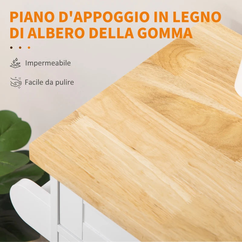 Carrello da Cucina con Cassetto, Portaspezie, Armadietto e 4 Ruote, 109x40x89cm, Bianco KH5801-178WTKH5