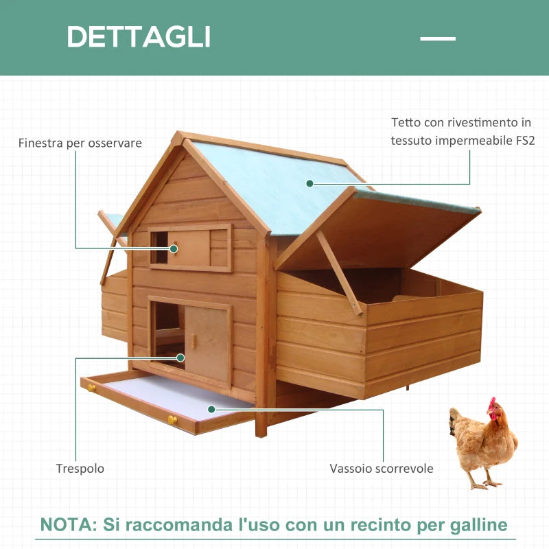 Gabbia per Galline in Legno con Tetto Impermeabile, Pollaio Prefabbricato da Esterno, 160x98.5x107cm NB8D51-014NB8