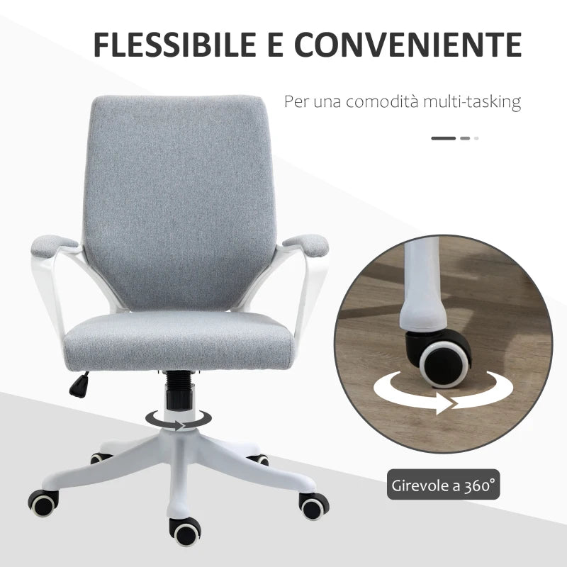 Sedia da Ufficio Ergonomica, Altezza Regolabile e Funzione Dondolo, Poltrona Girevole con Ruote, 62x69x92-100cm, Grigio Bianco JK7921-536GYJK7