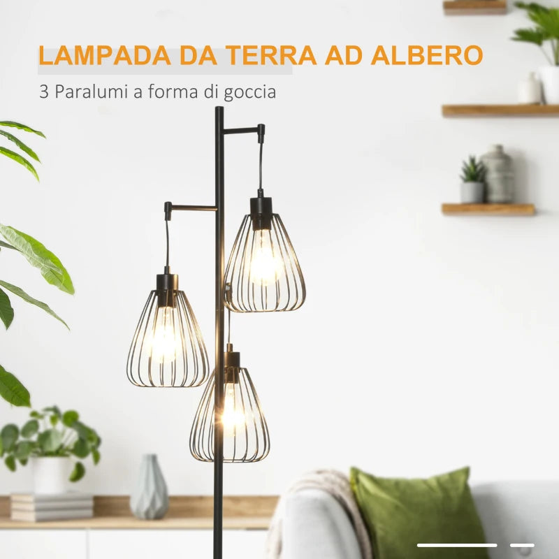 Lampada da Terra Vintage Industriale in Metallo Nero, Lampada a Piantana da Terra Moderna Ф35 x 170cm ER1B31-247ER1