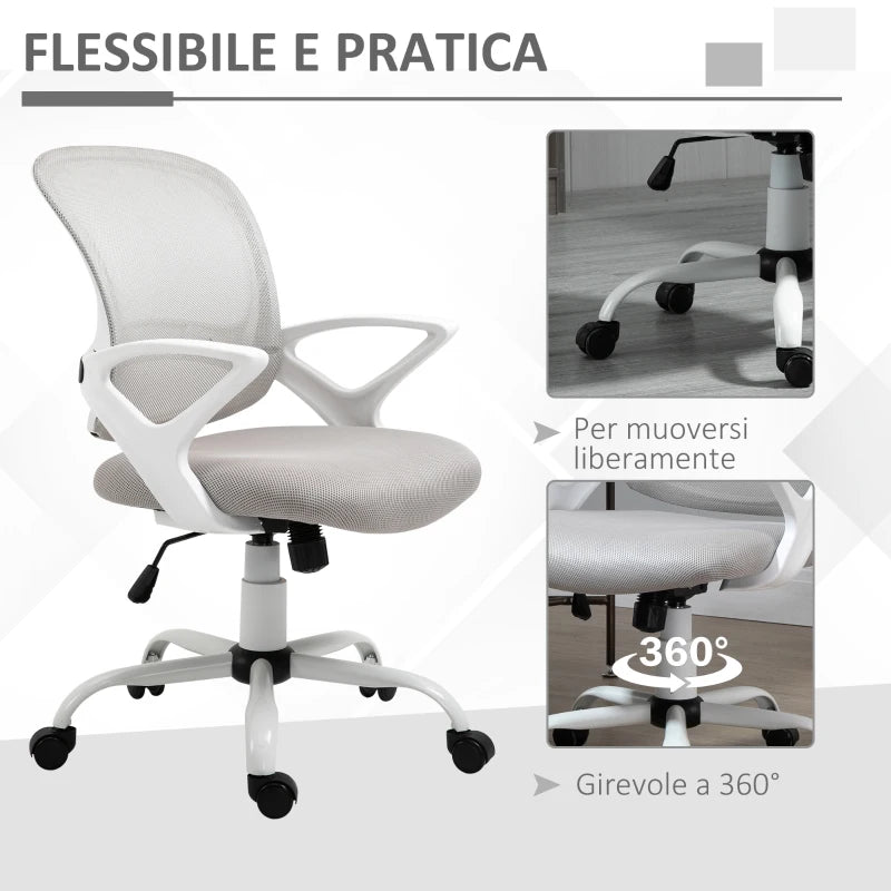 Sedia da Ufficio Basculante in Tessuto a Rete Grigio, Sedia da Scrivania Ergonomica e Girevole con Altezza Regolabile JH9921-528GYJH9