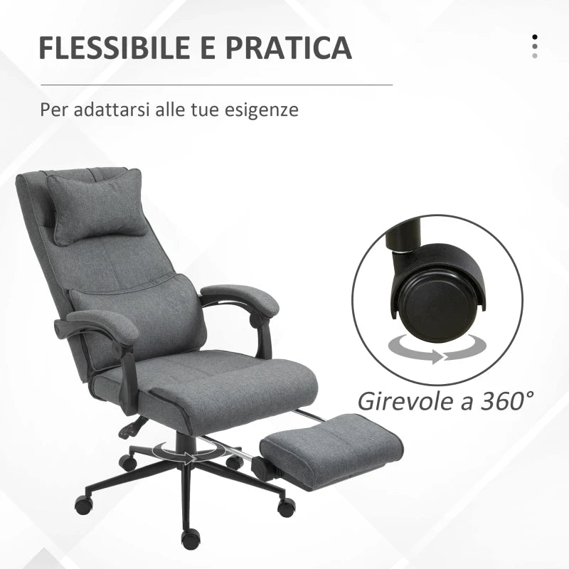 Sedia da Ufficio Ergonomica ad Altezza Regolabile con Braccioli e Poggiapiedi, 66x70x115-123 cm, Grigia WS3921-281WS3