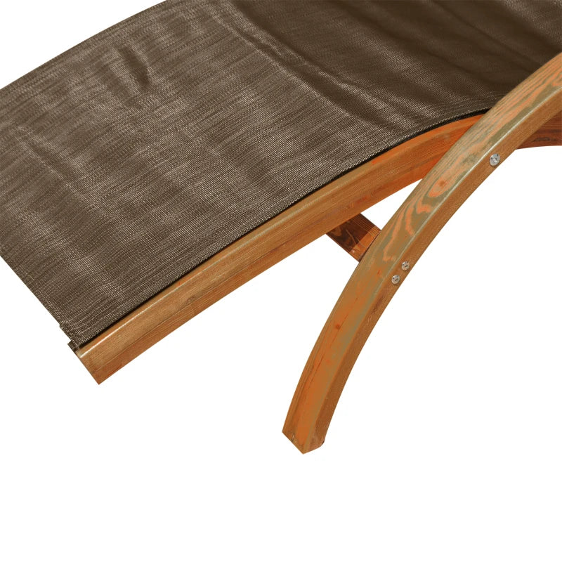 Sdraio da Giardino Ergonomica, Lettino Prendisole con Poggiatesta Imbottito in Legno e Tessuto, 161 x 72 x 68 cm, Marrone 84B-032BN