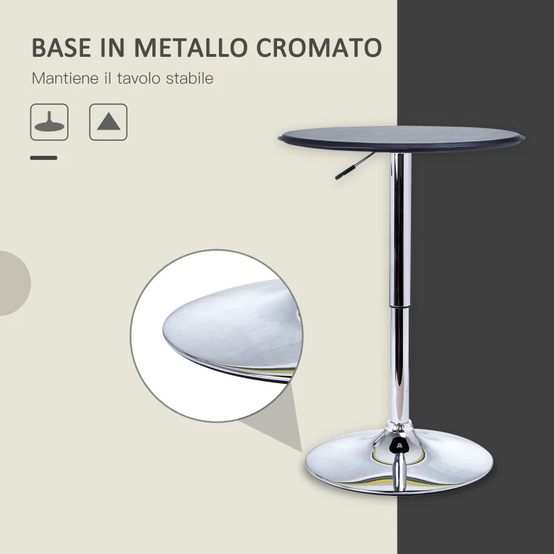 Tavolino da Bar Cromato, Tavolo Rotondo Regolabile in Altezza con Sistema Lift Up, Piano Rotondo Girevole 360° Φ63x67-93cm JK902-0071LK9