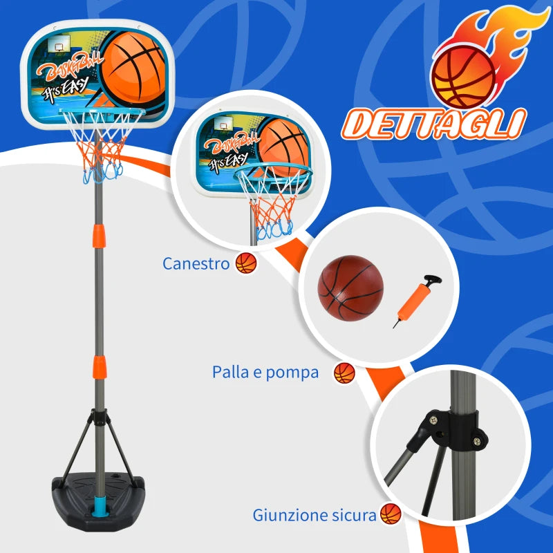 Set Canestro per Bambini Regolabile in Altezza con Palla da Basket Base e Pompa Gonfiaggio Inclusi DF6341-039DF6