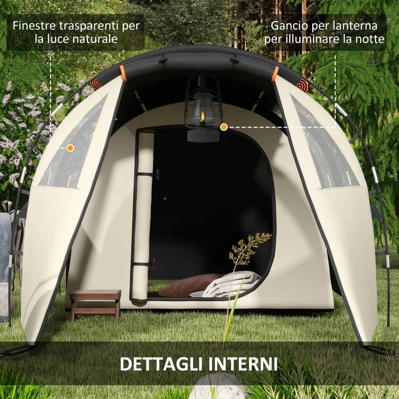 Tenda da Campeggio 4-5 Persone con Copertura Oscurante, Impermeabile con Borsa di Trasporto, Kaki WO7A20-405V01KKWO7