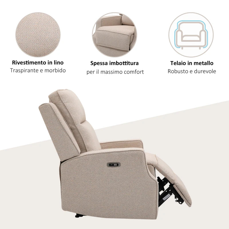 Poltrona Relax Elettrica, Poltrona Reclinabile 150° Moderna con USB per Soggiorno Camera da Letto, Beige, 84x92x104cm GH1833-987V90GH1