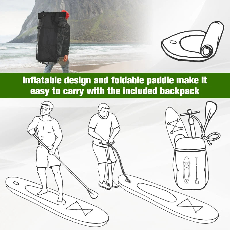 Tavola Gonfiabile SUP Stand Up Paddle con Pagaia Regolabile, Paddle Surf Gonfiabile Tavola da Surf con Accessori, Verde 302x76x15cm DF7A33-007DF7