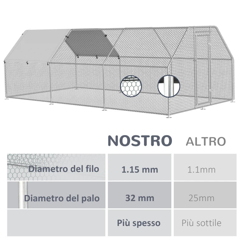 Recinto Gabbia per Galline in Metallo Galvanizzato Impermeabile, Pollaio con Porta e Copertura Oxford, 280x570x195cm HJ6D51-117HJ6