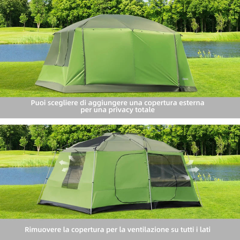 Tenda da Campeggio con Veranda, Tenda Famigliare per 8 Persone, in Poliestere, 405x305x225cm WR3A20-052WR3