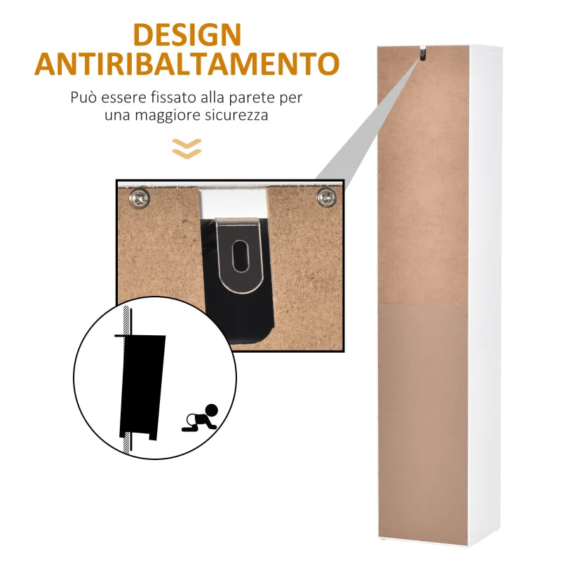 Colonna Bagno a 2 Armadietti con Ripiano Regolabile e Cassetto, in Truciolato, 35x31x172 cm, Bianco MN9834-281MN9