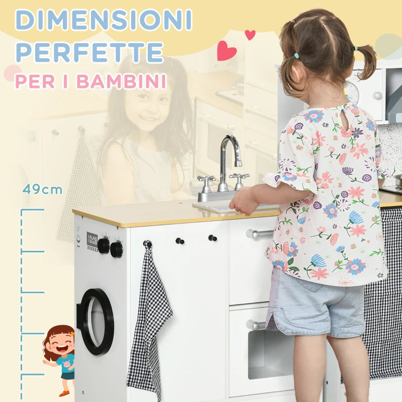 Cucina Giocattolo 2 Pezzi per Bambini 3-6 Anni con Utensili da Cucina, Luci ed Effetti Sonori, in MDF e PP KJ6350-141V00WTKJ6