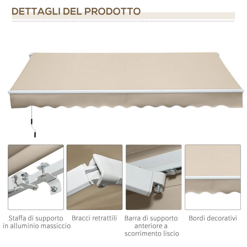 Tenda da Sole per Esterno Avvolgibile a Bracci con Apertura a Manovella, 350x250 cm, Crema HN5840-174V00CWHN5