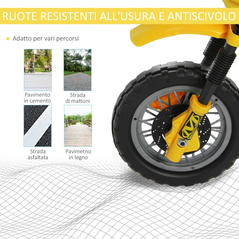 Moto Cross Elettrica con Rotelle Giallo per Bambini 3 anni e più, Batteria 6V Velocità 2.5km/h, 102 x 53 x 66cm WQ2301-043YLWQ2