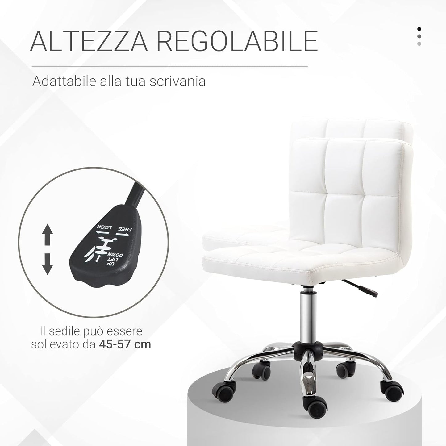 Sedia da Ufficio Ergonomica studio Sedia Girevole Altezza Regolabile in eco pelle 46 × 51 × 80-92cm 88902-0701F55