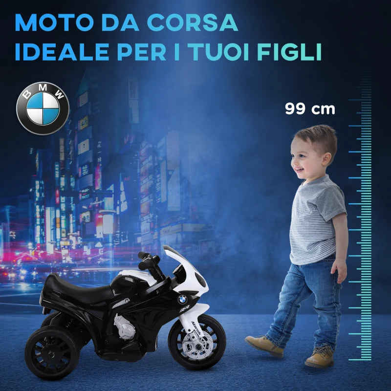 Moto Elettrica per Bambini Max. 20kg con Licenza BMW, 3 Ruote, Batteria Ricaricabile 6V, Bianca Nera, 66x37x44cm GB5370-064BKGB5