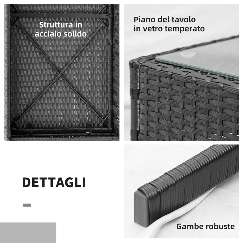 Salotto da Esterni con Divanetto 2 Posti, 2 Poltrone e Tavolino in Rattan PE, Marrone 863-028CG