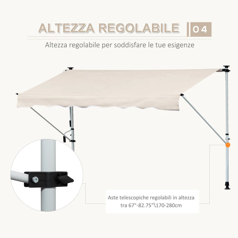 Tenda da Sole a Bracci 4x1.2m con Manovella e Struttura Telescopica, Cachi HY9840-183V01HY