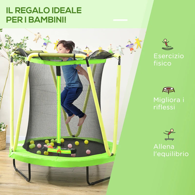 Trampolino Elastico per Bambini 3-10 Anni con Rete di Sicurezza, Canestro e Palle, Ø140x155cm, Verde VC3342-074V00GNVC3