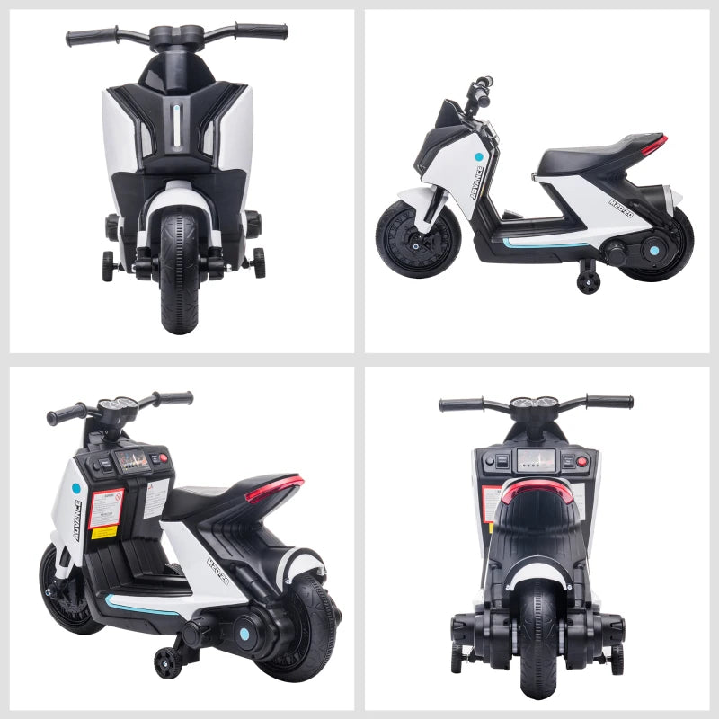 Moto Elettrica per Bambini 6V con Musica e Fari LED, Velocità 1.5-2.5km/h, Età 2-4 Anni, 80x39.5x51cm, Bianco KJ1370-168V90WTKJ1