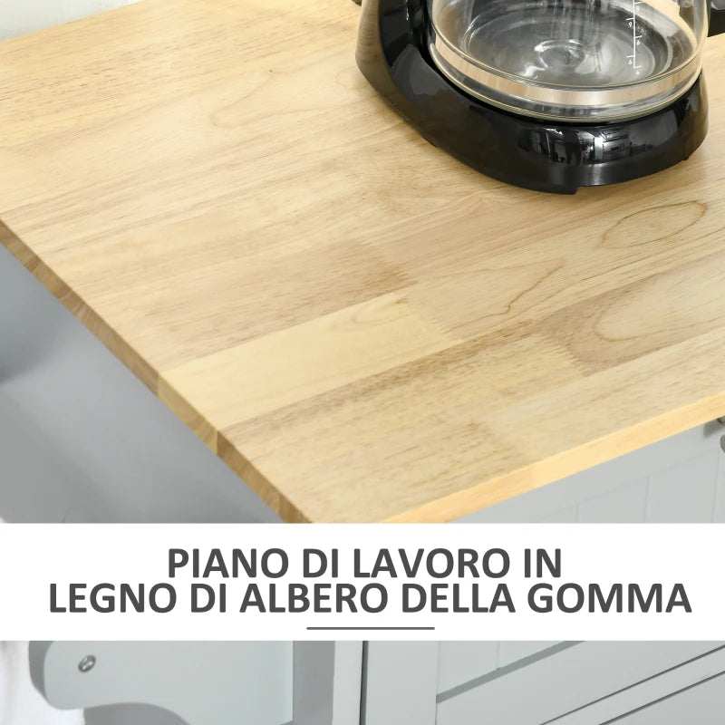 Carrello da Cucina Multiuso in Legno con 2 Cassetti, 3 Antine e 4 Ruote 121x46x91cm, Grigio YH1801-204GYYH1