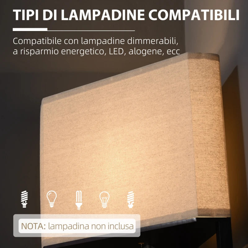 Lampada da Terra Angolare con Ripiani e Paralume in Tessuto, 50x37x159cm, Nero MO9B31-315V90MO9