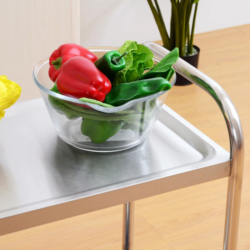 Carrello da Cucina 2 Ripiani con Ruote in Acciaio Inox 71x41x81cm, Argento ER4801-076ER4