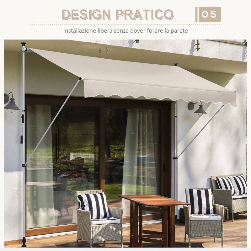 Tenda da Sole a Bracci 4x1.2m con Manovella e Struttura Telescopica, Cachi HY9840-183V01HY