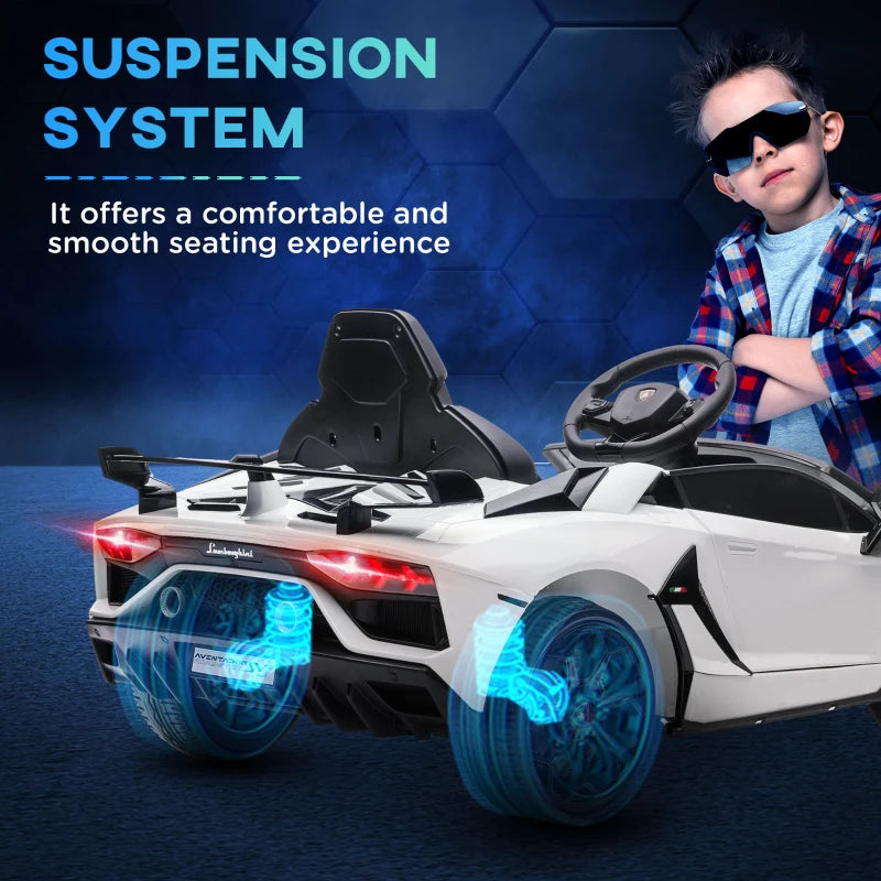 Macchina Elettrica per Bambini a 12V Licenza Lamborghini con Clacson e Telecomando, 107.5x63x42 cm, Bianca DF4370-306V90WTDF4