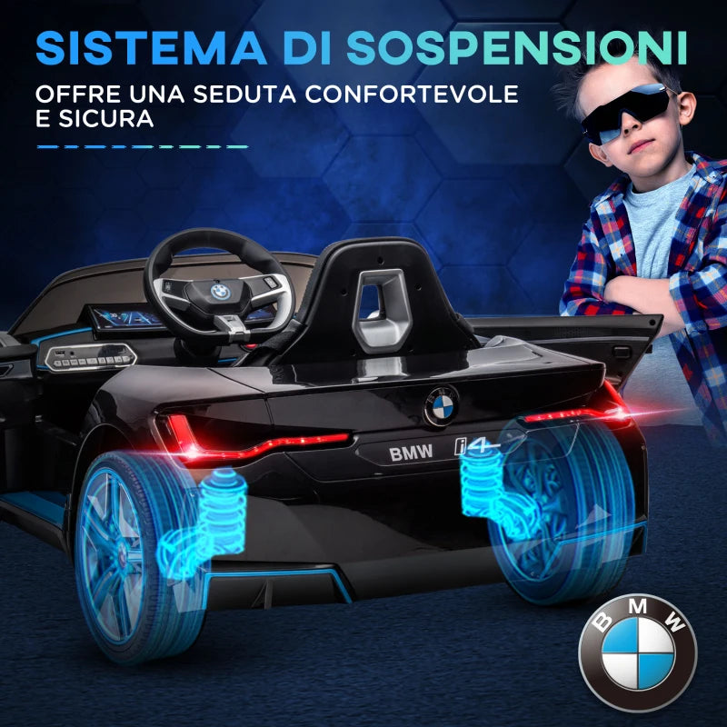 Macchina Elettrica per Bambini 3-6 Anni con Licenza BMW con Telecomando, Clacson e Fari, 115x67x45 cm, Nera HG6370-294V90BKHG6