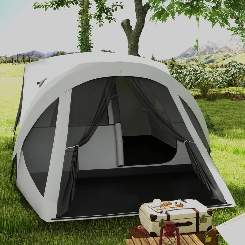 Tenda da Campeggio 4 Posti Impermeabile con Zona Notte e Zona Giorno, in Poliestere, 430x300x190 cm, Grigio EA1A20-397V00GYEA1