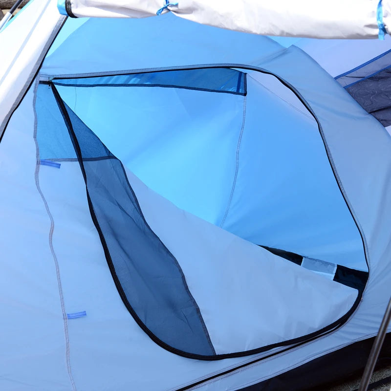 Tenda da Campeggio 4 Posti con 2 Zone Notte e Borsa da Trasporto, 430×240×170 cm, Bianco e Azzurro EL9A20-044EL9