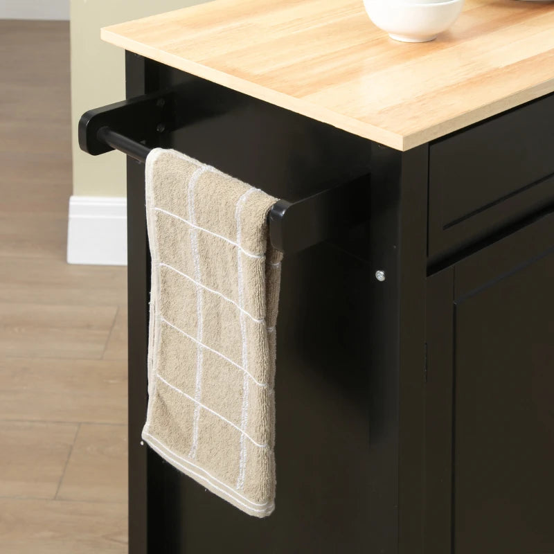 Carrello da Cucina in Legno con Cassetto, Armadietto e Ruote, 83x45x88cm, Nero HG7801-214HG7